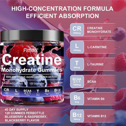 Creatine Monohydrate Gummies 8000mg + Collagen Gummies – Support for Thick Hair, Strong Nails & Healthy Skin – Vegan, Sugar Free, 2-Pack Supplement Bundle
