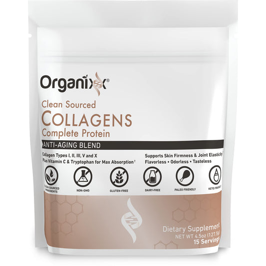 Organixx Clean Sourced Collagen Peptides Powder with Vitamin C, Types I, II, III, V, X Hydrolyzed Collagen, Hair, Nail, Skin, Bone & Joint Health,