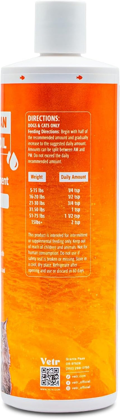 Vetr Norwegian Salmon Oil for Dogs & Cats, 16.9 oz Squeeze Bottle - Pure Wild-Caught Omega-3 Fish Oil Liquid Supplement - Supports Healthy Skin & Shiny Coat