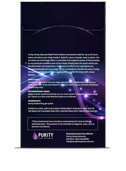 Body Discomfort Patch 120 mg - 15 ct (8 mg ea.) Lasts 24 Hours. Sweat & Water Resistant. Convenient & Discreet. For Use On Any Part Of The Body. Plant-Based Extended-Release Patch Purity Hemp NaturalsBuy Supplements Australia