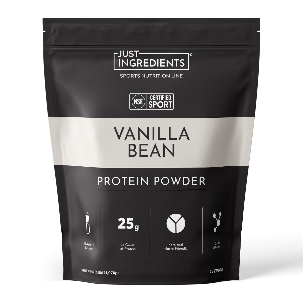 JUST INGREDIENTS Vanilla Bean Protein Powder – 20-Serving Blend with 100% Grass-Fed Whey & Organic Plant Proteins – Real Vanilla Bean & Cinnamon – Supports Muscle Recovery, Energy*