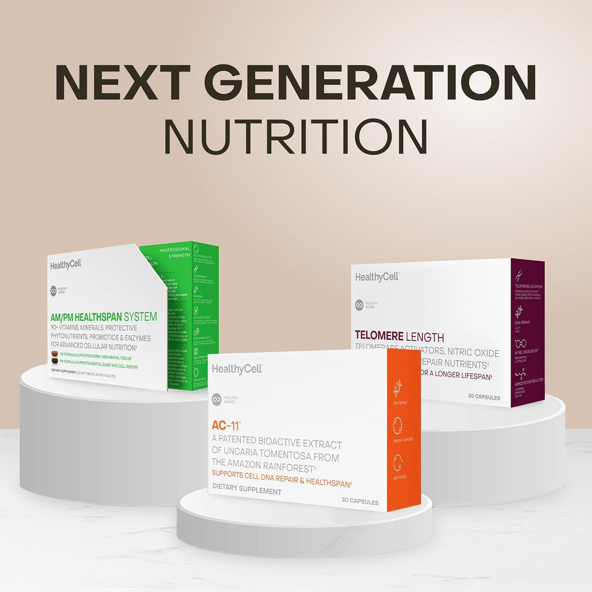HealhtyCell AM/PM Healthspan System - 60 AM Tablets & 60 PM Tablets | 90+ Vitamins, Minerals, Protective Phytonutrients, Probiotics & Enzymes for Advanced Cellular Nutrition