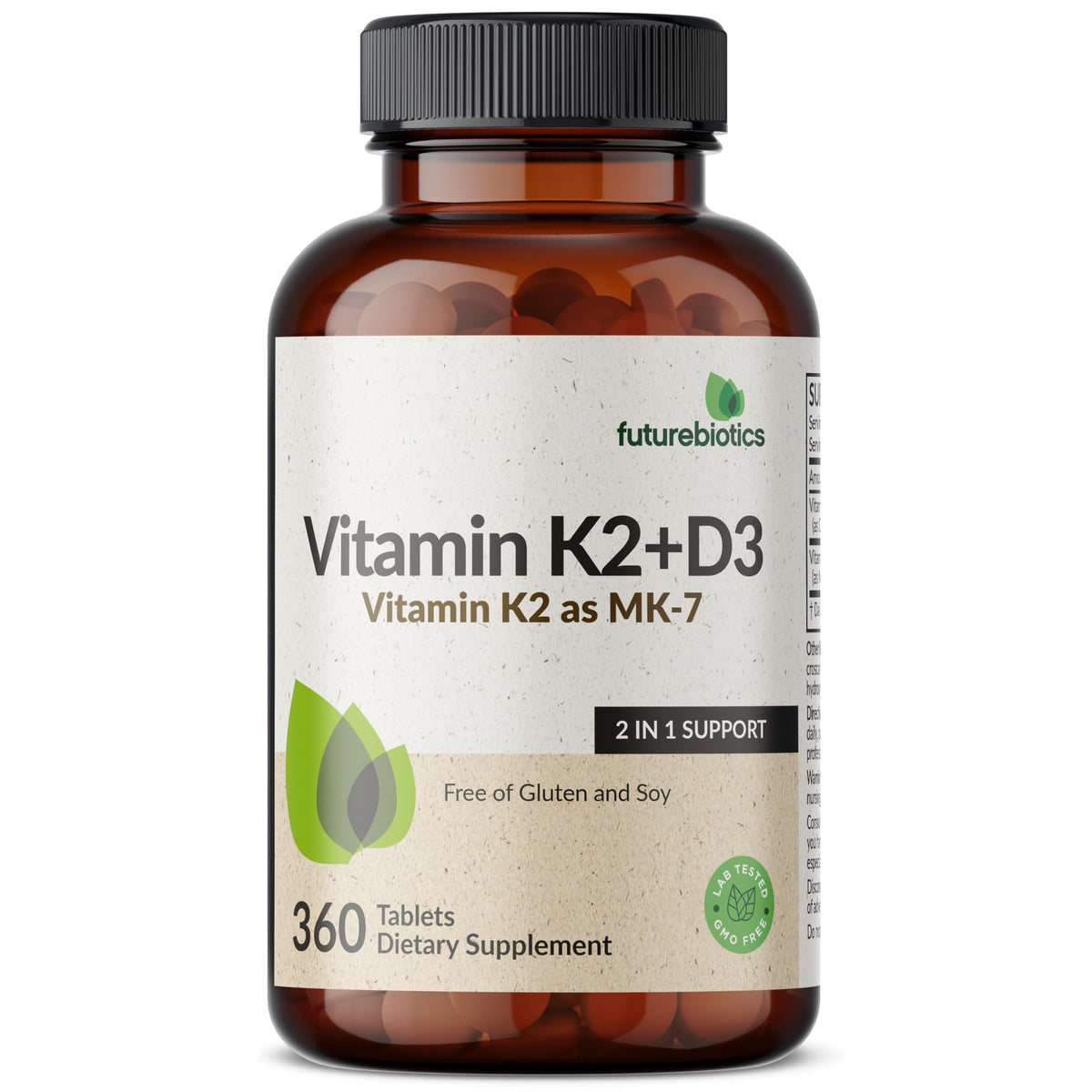 Futurebiotics Vitamin K2 with D3, 2 in 1 Support, 5000 IU Vitamin D3 & 90 mcg Vitamin K2 MK-7 Non-GMO, 120 Tablets