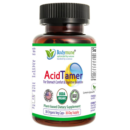 Bodymune Occasional Heartburn & Digestive Comfort Supplement AcidTamer – Drug-Free Daily Support for Stomach Comfort & Digestive Balance – USDA Organic, Vegan, Non-GMO – 60 Caps (2-Month Supply)