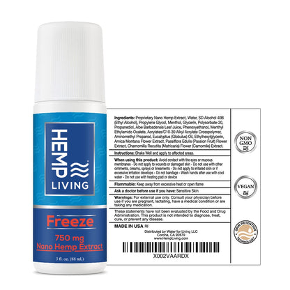 HEMP LIVING Freeze Nano Hemp Extract Roll On, Cold Therapy, Roll On for Muscles and Joint Strain, 3 oz Roll on Bottle (750 mg) HEMP LIVINGBuy Supplements Australia