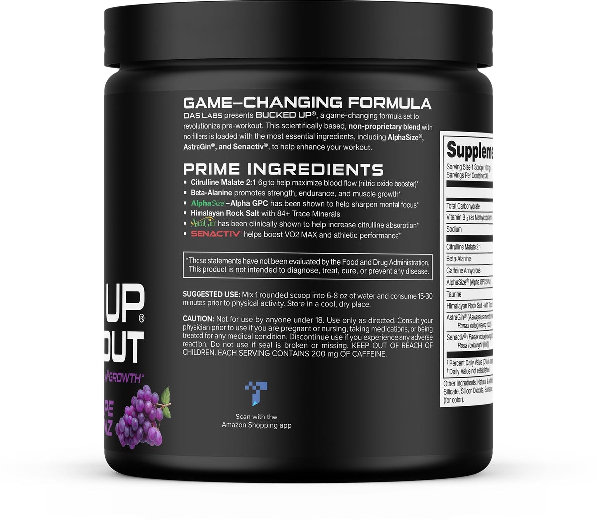 Bucked Up Pre Workout - Best Tasting - 6 Grams Citrulline, 2 Grams Beta Alanine Non Proprietary Blend, Powder (Strawberry Kiwi)