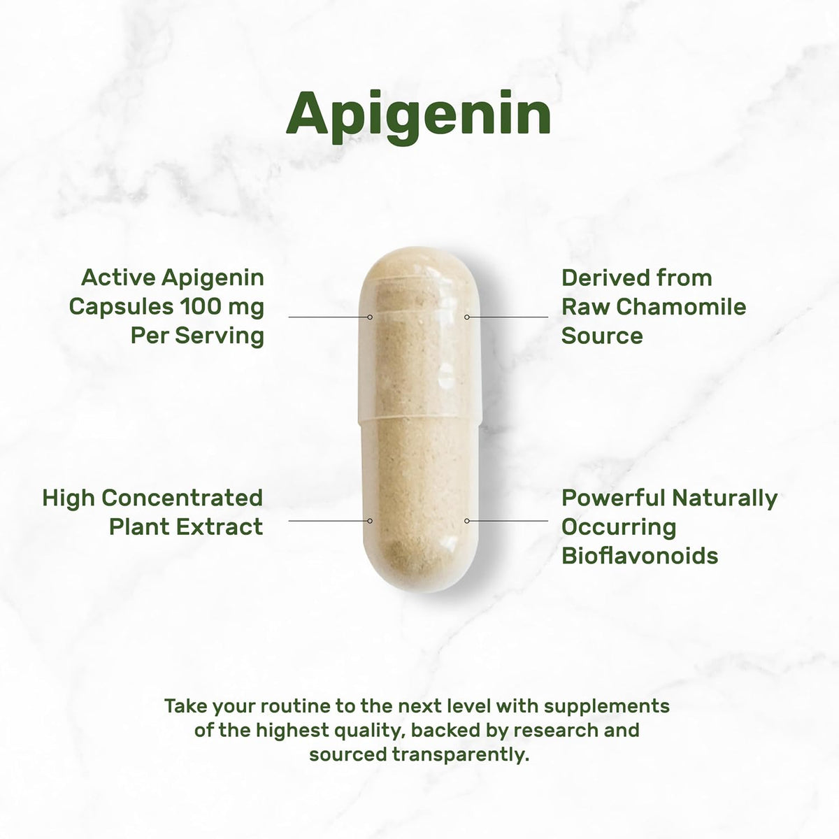 Apigenin, 100mg Per Serving, 240 Capsules – Raw Plant Extract from Chamomile Flower – Active Bioflavonoids & Antioxidants – Sleep & Relaxation Supplement – Non-GMO