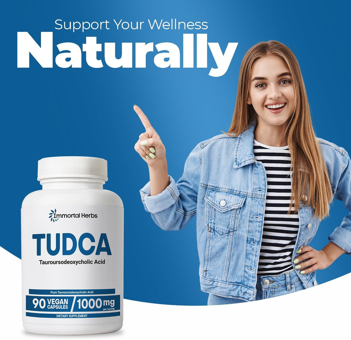 TUDCA Supplement 1000mg, Tauroursodeoxycholic Acid Bile Salts, 90 Vegan Capsules, Non-GMO & Gluten Free Formula TUDCA Powder Capsules