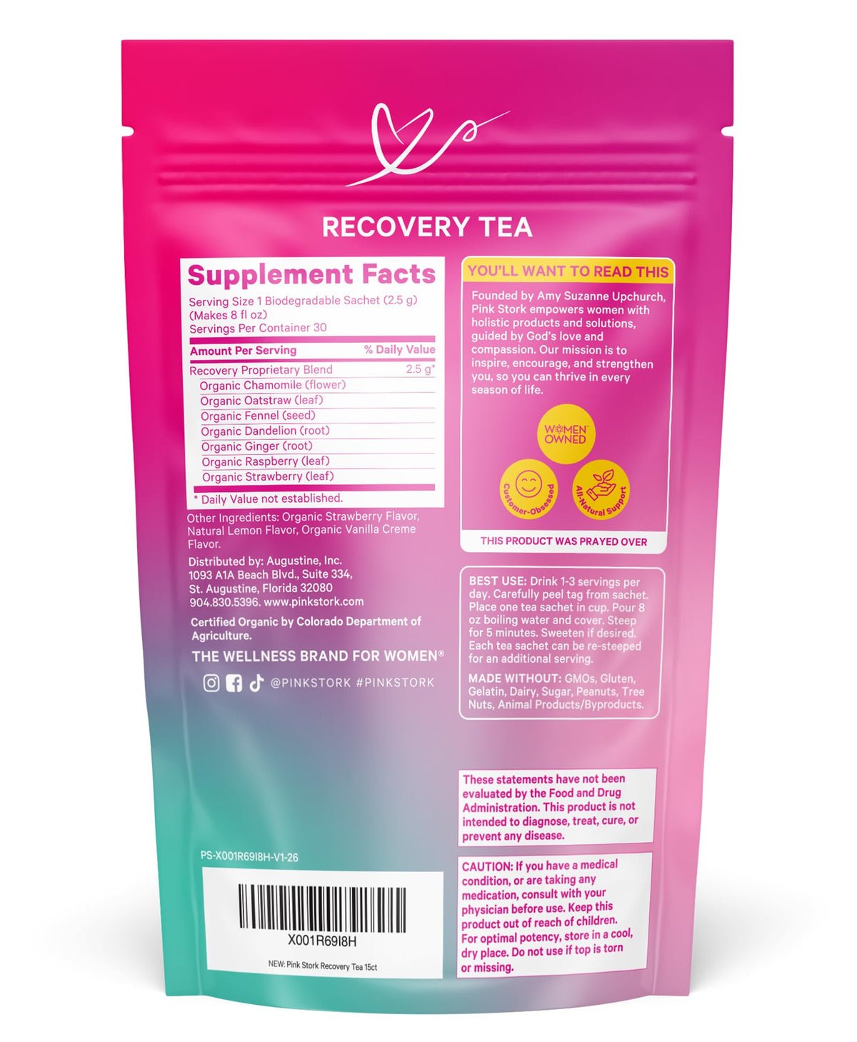 Pink Stork Postpartum Recovery® Herbal Tea, Organic Red Raspberry Leaf with Chamomile, Hormone Balance for Women After Labor & Delivery, Strawberry, Postpartum Essentials, Caffeine-Free, 15 Sachets