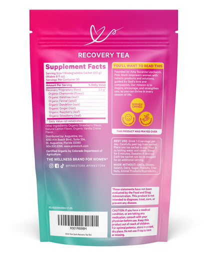 Pink Stork Postpartum Recovery® Herbal Tea, Organic Red Raspberry Leaf with Chamomile, Hormone Balance for Women After Labor & Delivery, Strawberry, Postpartum Essentials, Caffeine-Free, 15 Sachets