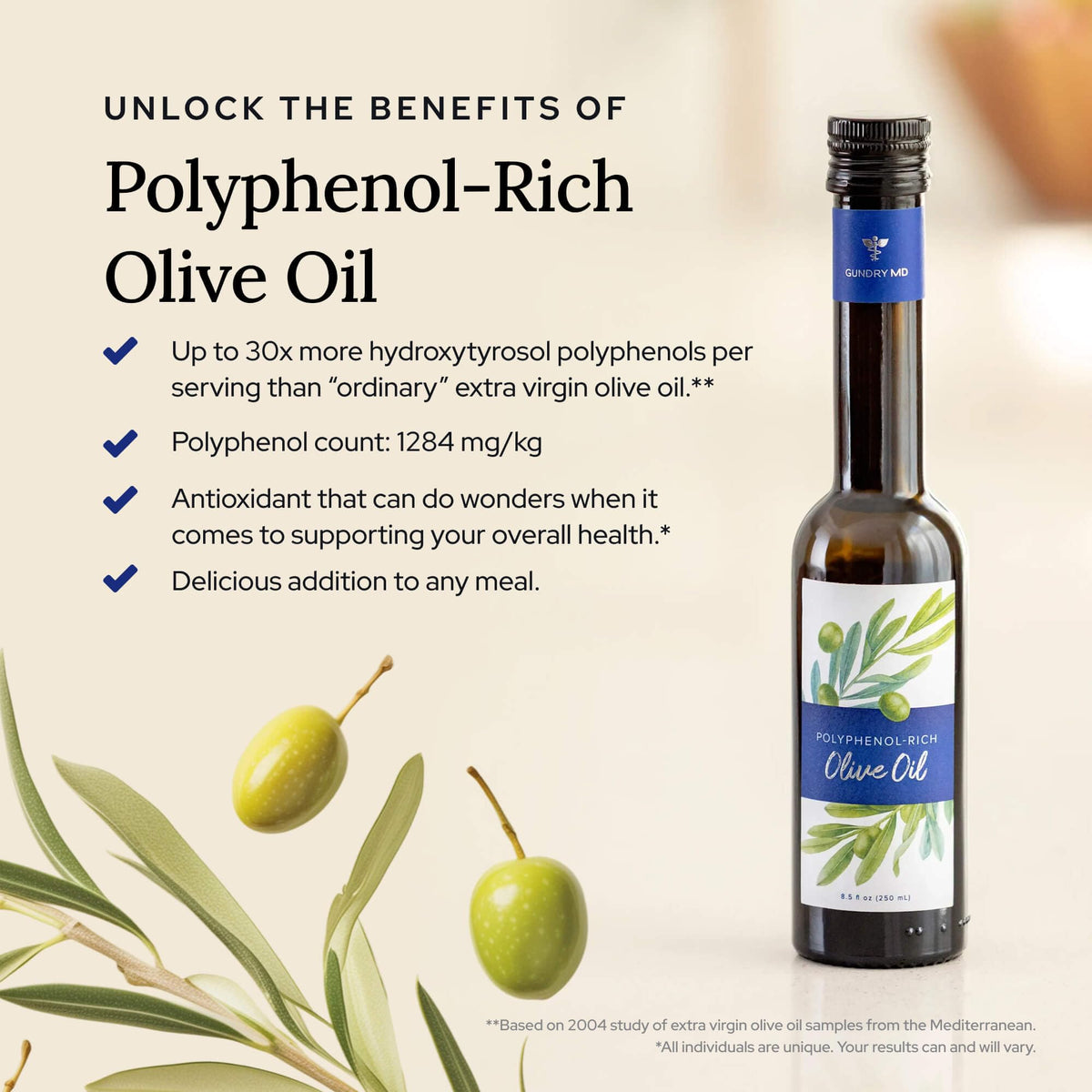 Gundry MD® Organic Extra Virgin Polyphenol-Rich Moroccan Olive Oil | Robust & Peppery Flavor, Cold Pressed, Wellness Supplement, USDA Organic, Best Results when Consumed as Supplement Shot