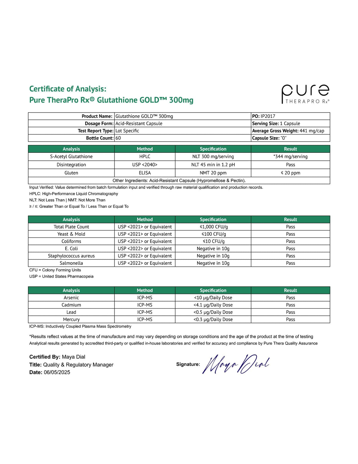 Pure Therapro Rx S-Acetyl Glutathione Gold, Extra-Strength | Patented Acetylated Form of Glutathione (EMOTHION) from Italy | Pharmaceutical Grade | Zero Fillers (60 Capsules (300mg))