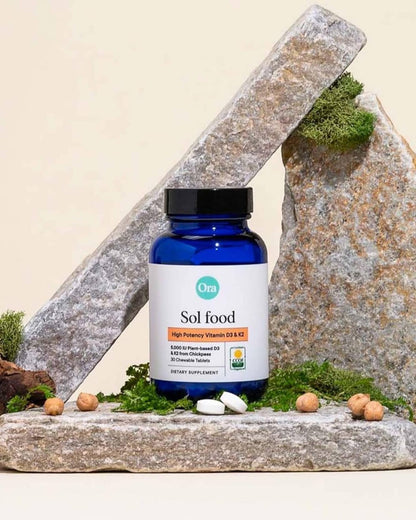 Ora Organic Vitamin D3 5000IU + K2 - Vegan Vitamin D from Lichen and K2 from Chickpeas for Bone Health, Immune Support, & Mood, Maximum Absorption - 1 Month Supply, 30 Chewable Tablets (Pack of 2)