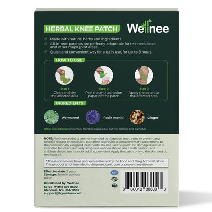Wellnee Original Herbal Knee Patch - Wellknee Plaster for Knee Support & Muscle Pain - Maximum Strength for a Temporary Relief - Adhesive Heat Patches Made with Natural Herbs for Wellness (10 Pads (Pack of 1))