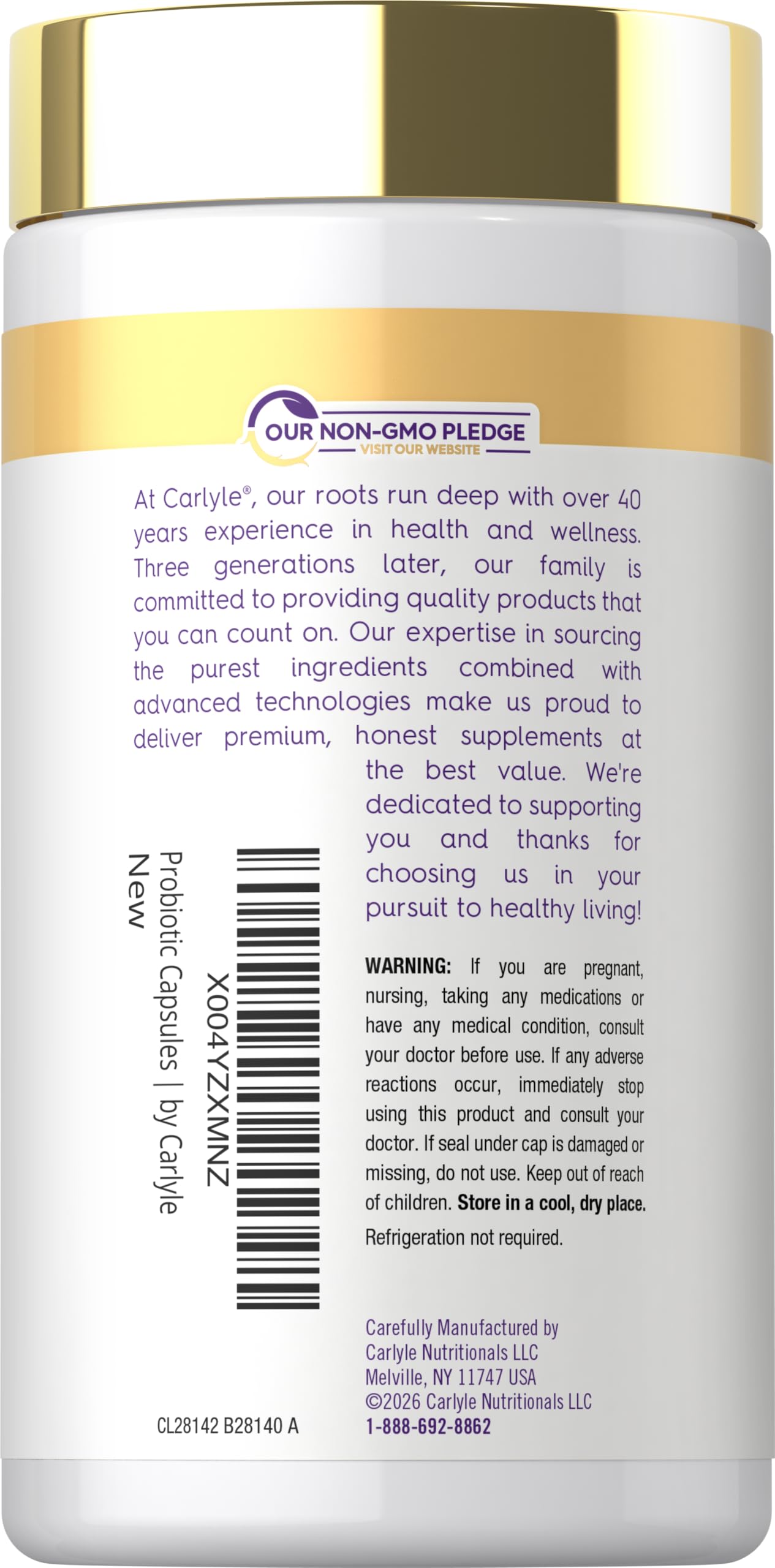 Carlyle Probiotic 100 Billion CFU | 120 Capsules | Delayed Release | 31 Probiotic Strains | with Prebiotic Fiber | Vegan, Non GMO, Gluten Free