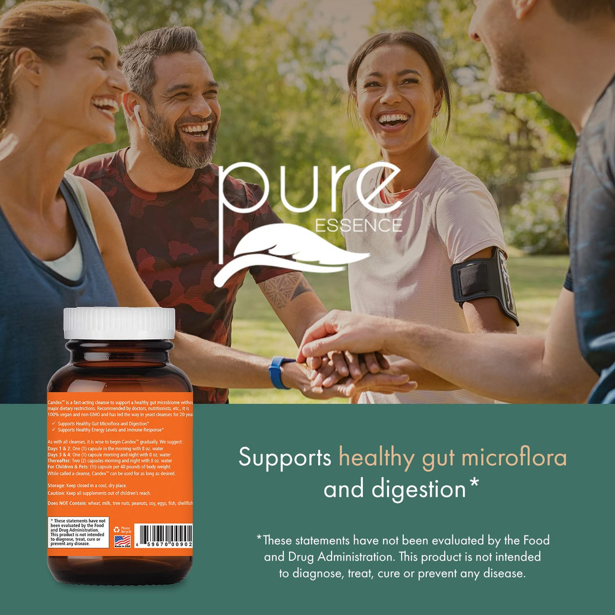 Pure Essence Candex Supplement - Yeast Overgrowth Supplement with Digestive Enzymes, Yeast Infection Probiotic Treatment for Men and Women - 120 Capsules