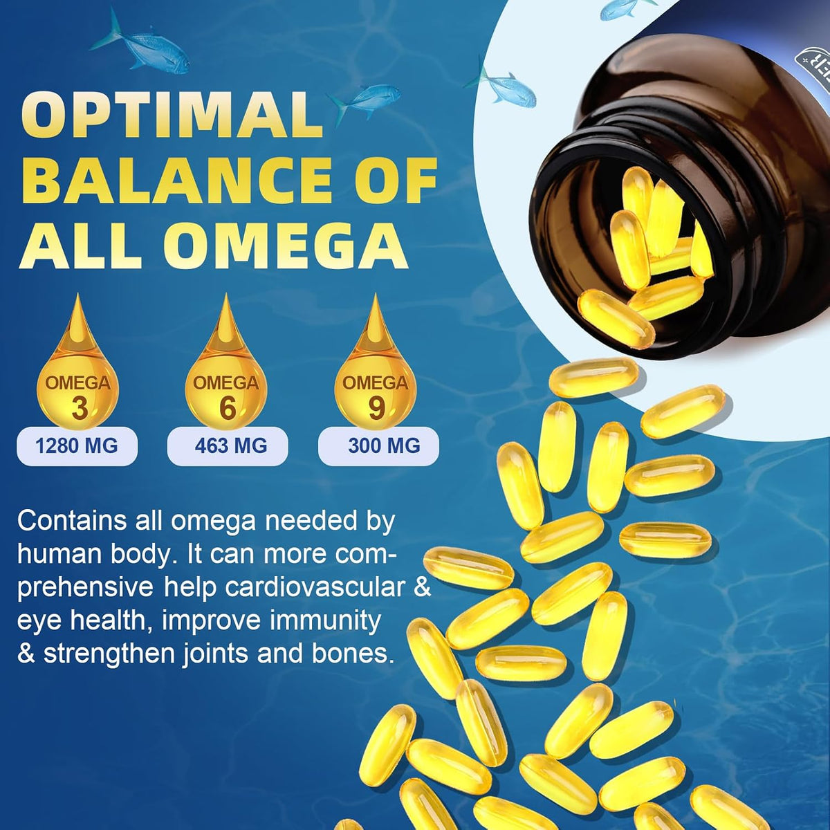 DRFOSTER Triple Omega 3-6-9 Fish Oil 2000mg with Vitamin E, 120 Softgels | EPA and DHA Fatty Acids with Flaxseed and Borage, Supports Heart, Brain, Eye, Joint, Skin, and Immune Health, Non-GMO