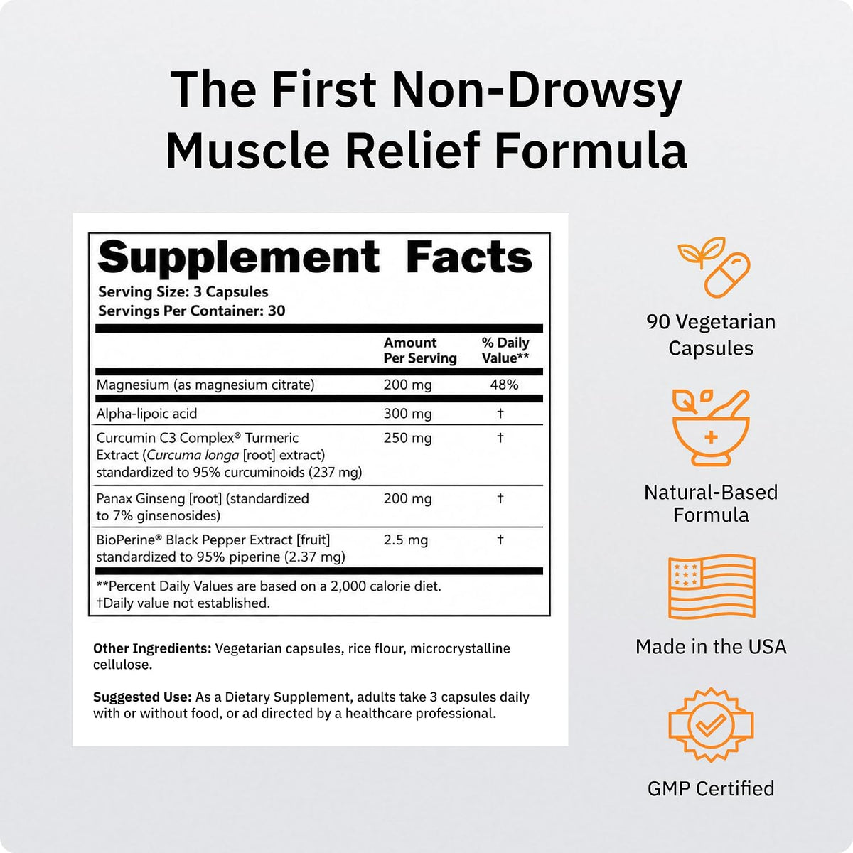 SaltWrap Mag 3D Daytime Non-Drowsy Leg Cramp & Muscle Relief, 90 Caps | Made in USA GMP Facility, Alpha Lipoic Acid with Turmeric Curcumin C3 and BioPerine for Nerve Health and Circulation