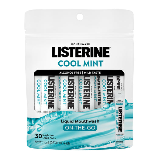 Listerine Mouthwash On-the-Go Travel Essentials Individual Packets of Alcohol-Free Cool Mint Flavor Oral Rinse Kills Bad Breath
