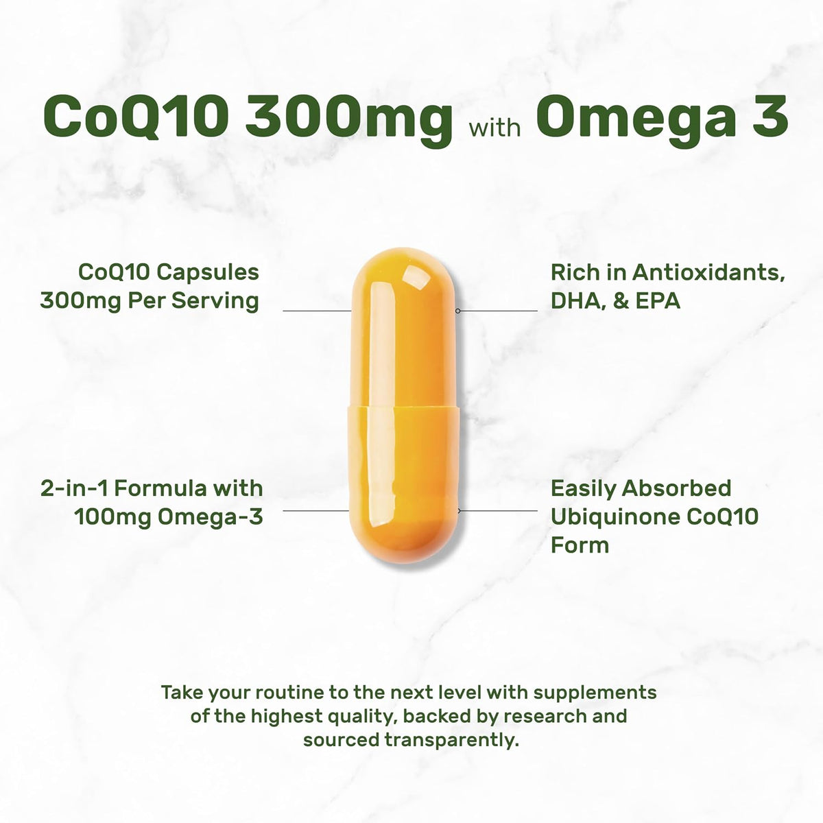DEAL SUPPLEMENT CoQ10 300mg with Omega 3 100mg, 240 Capsules | Bioavailable Coenzyme Q10 Formula | Supports Heart, Energy & Brain Health | Antioxidant Support | Non-GMO