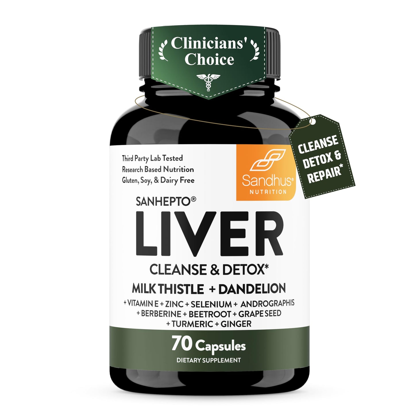 Sandhu's Liver Cleanse Detox & Repair Support Capsules with Milk Thistle & Dandelion Root | Herbal Supplement Pills for Liver Health