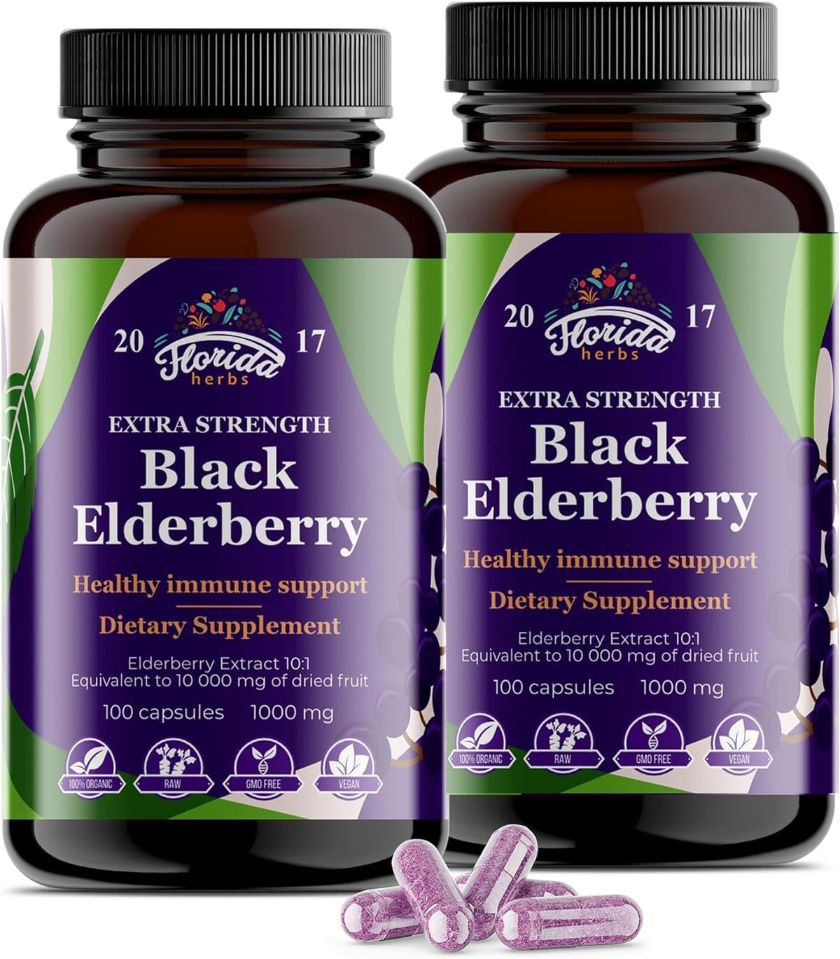 Black Elderberry Capsules | 180 Count | Sambucus Elderberry Vitamins, Non-GMO, Gluten Free, Organic Elderberry Extract Sambucus Nigra