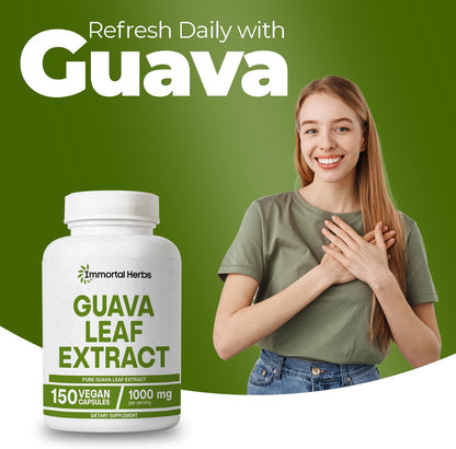 Guava Leaf Extract 1000mg, 10:1 Extra Strength, 150 Pills, Non-GMO & Gluten-Free Guava Extract Capsules for Women and Men