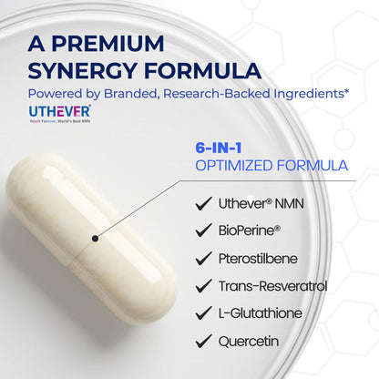 BONE SCIENCE Uthever NMN 6-in-1 with Pterostilbene, 72 Vegetarian Capsules