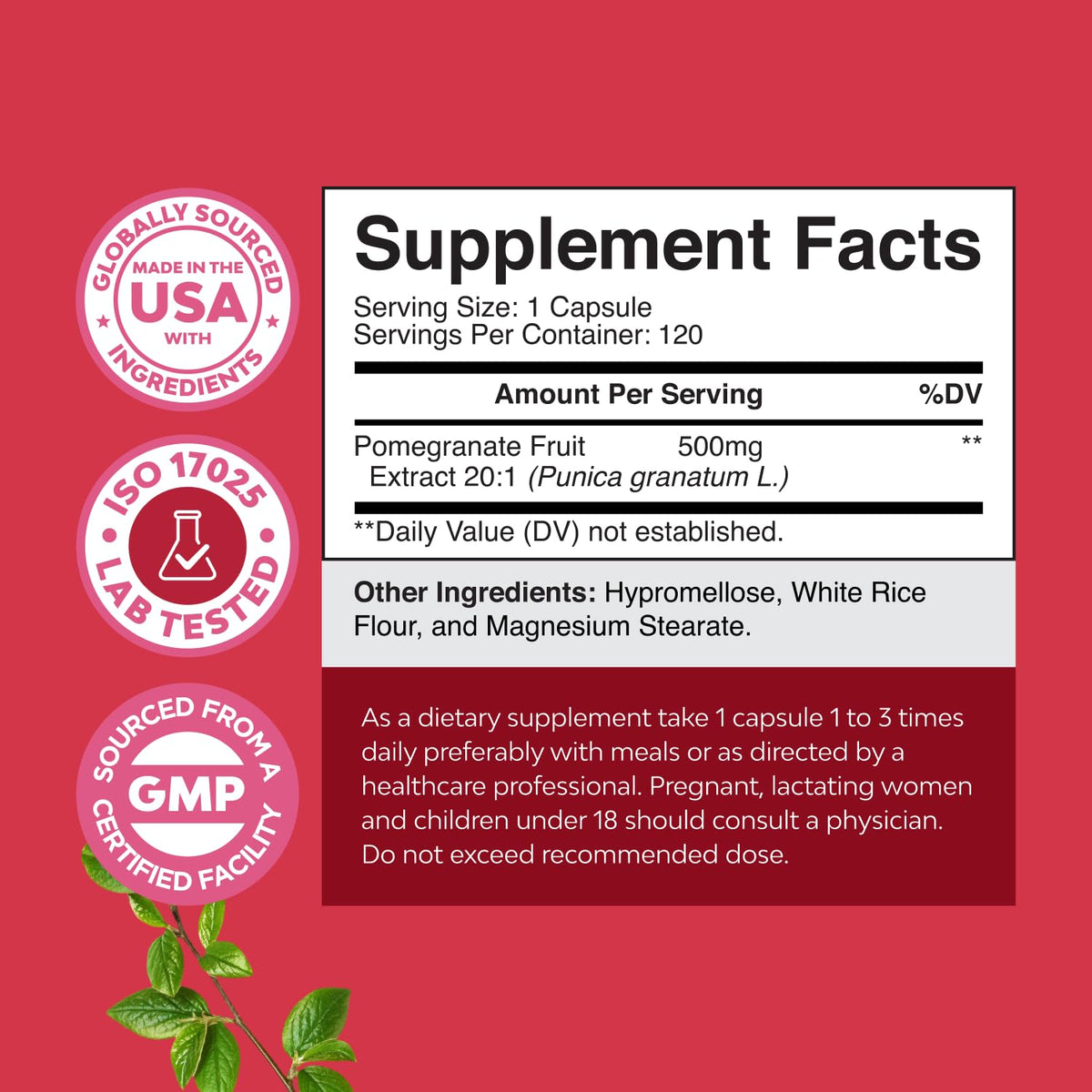 Advanced Pomegranate Extract Capsules - Powerful Antioxidant & Healthy Heart Support - Easy To Swallow Pomegranate Supplement - Superfood for Energy & Gut Health Support - Third Party Tested - 60 Ct