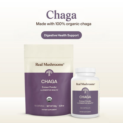 Real Mushrooms Chaga Mushroom Capsules – Organic Chaga Extract Powder with Extract Powder for Wellness & Energy Support– Vegan, Non-GMO, 120 Capsules – Organic Mushroom Supplement