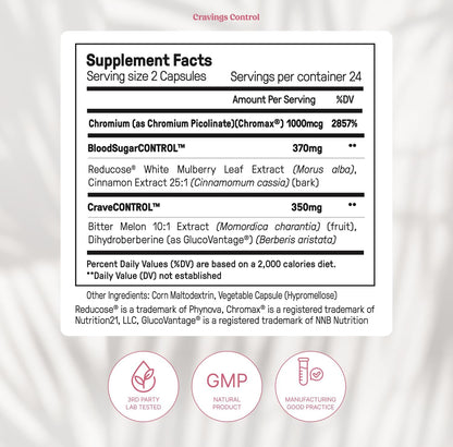 Happy Mammoth Ultimate Cravings Control – Sugar & Carb Cravings Support, Chromium, Natural Appetite Management & Metabolism Supplement for Adults, Non-GMO, No Gluten, Dairy, Soy or Sugar, 48 Capsules