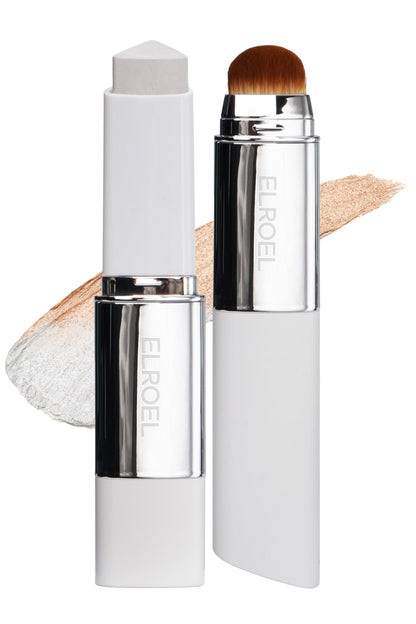 ELROEL Blanc Cover Cream Stick V White - Korean Color-Changing Foundation Stick with Volufiline - Medium to Full Coverage Dewy Finish Base Makeup - Dual-Ended with Detachable Brush (201 Light)