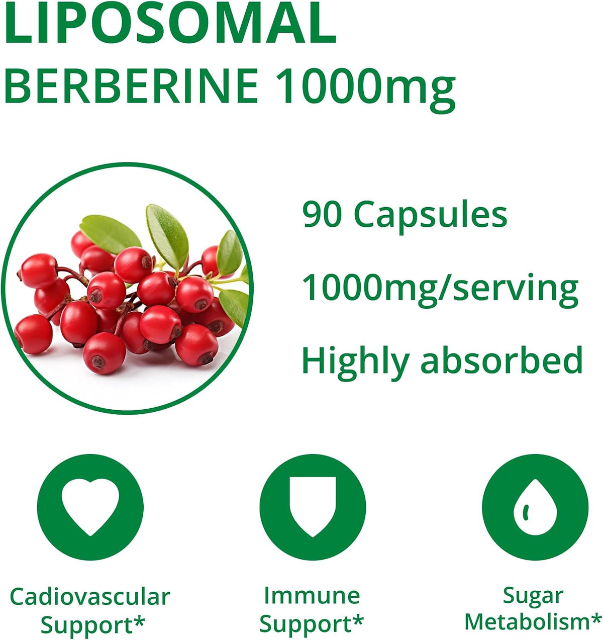 UpNourish Liposomal Berberine Supplement - Advanced Berberine HCl 1000mg Plus Ceylon Cinnamon, Chromium Picolinate, Curcuminoids, Resveratrol, Green Tea and Yerba Mate - 90 Vegan Capsules