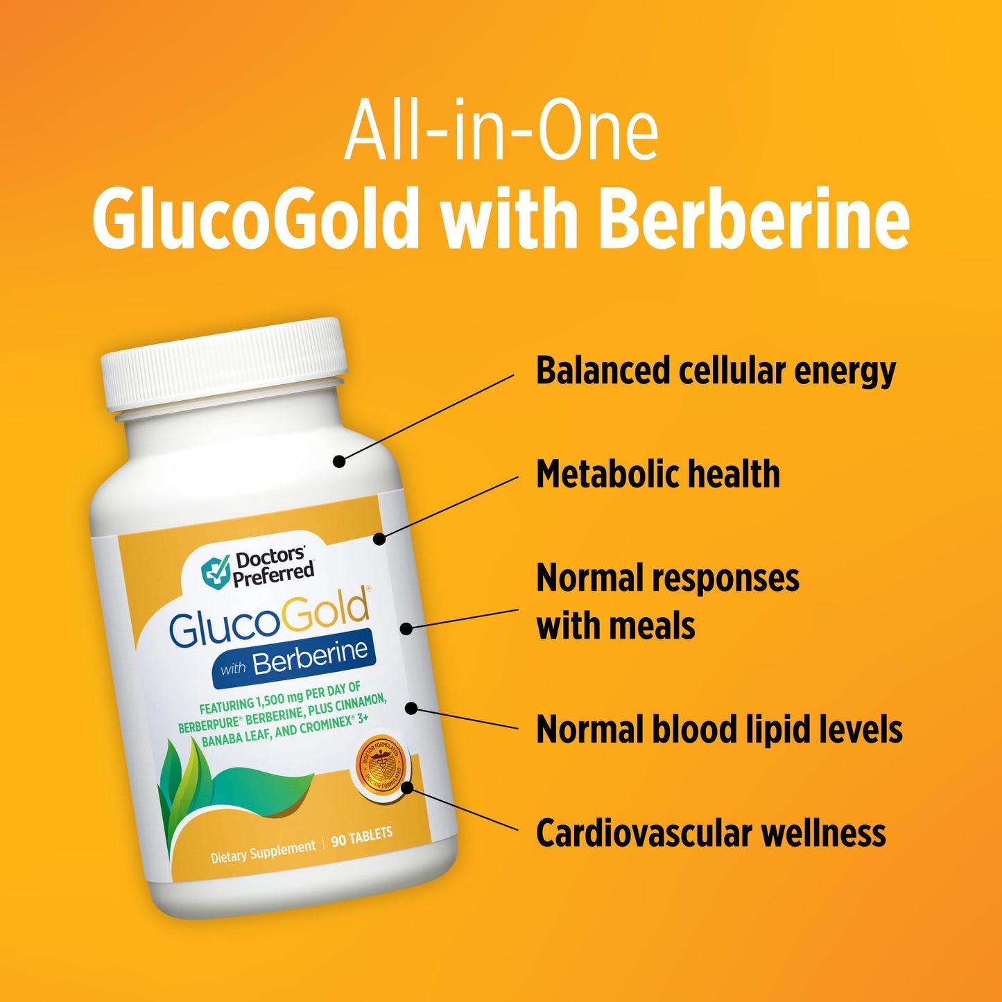 DOCTORS' PREFERRED GlucoGold , Concentrated Cinnamon, Chromium, Banaba Leaf Extract (90 Tablets)