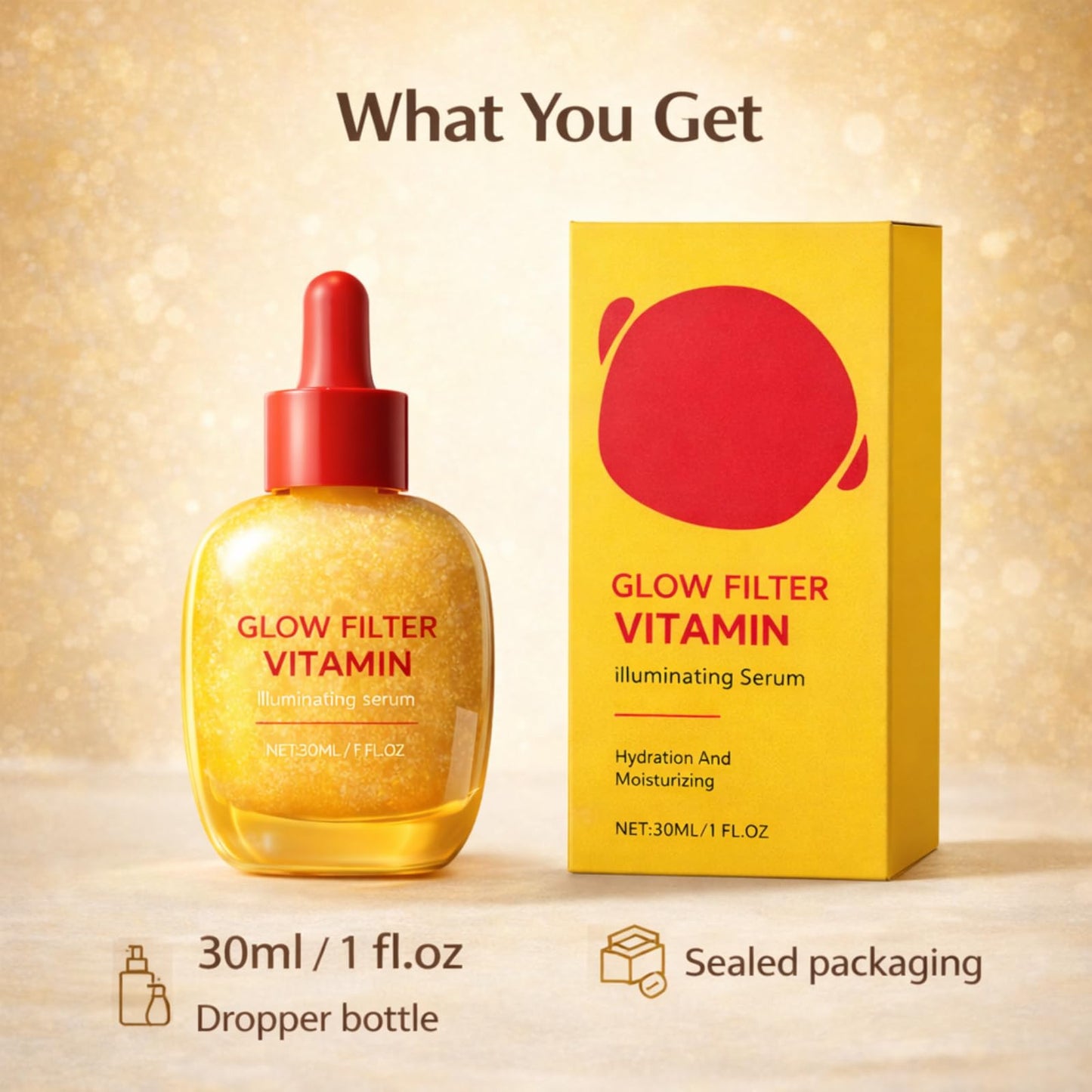Glow Filter Vitamin Face Serum, Illuminating Glow Facial Serum for Glowing Skin, Hydrating Lightweight Makeup Prep Serum, Radiance Boost