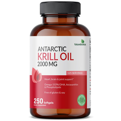 Futurebiotics Antarctic Krill Oil 2000mg with Astaxanthin, Omega-3s EPA, DHA and Phospholipids - 100% Pure Premium Krill Oil Heavy Metal Tested, Non GMO – 120 Softgels
