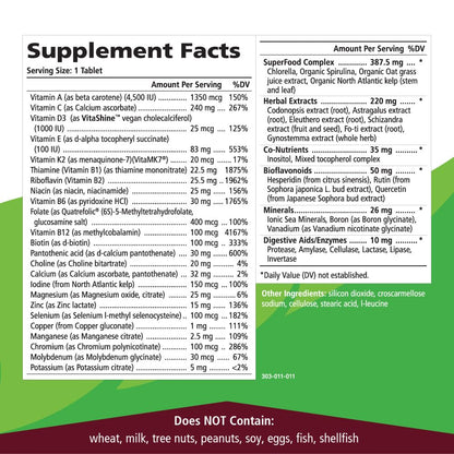 One n Only Whole Food Multivitamin by Pure Essence - Super Energetic Once a Day with Superfoods, Minerals, Enzymes, Vitamin D, D3, B12, Biotin - 90 Tablets
