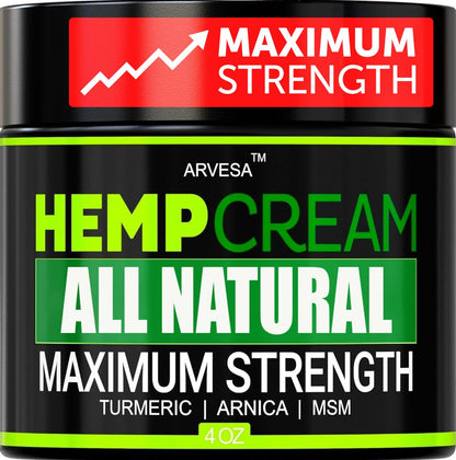 Natural Hemp Cream - Maximum Strength Gel - Hemp Cream with Arnica, MSM, Glucosamine, Menthol, Aloe, Turmeric, Boswellia - Fast Absorption, Non-Greasy, Lightweight - Advanced Formula - 4 oz ArvesaBuy Supplements Australia