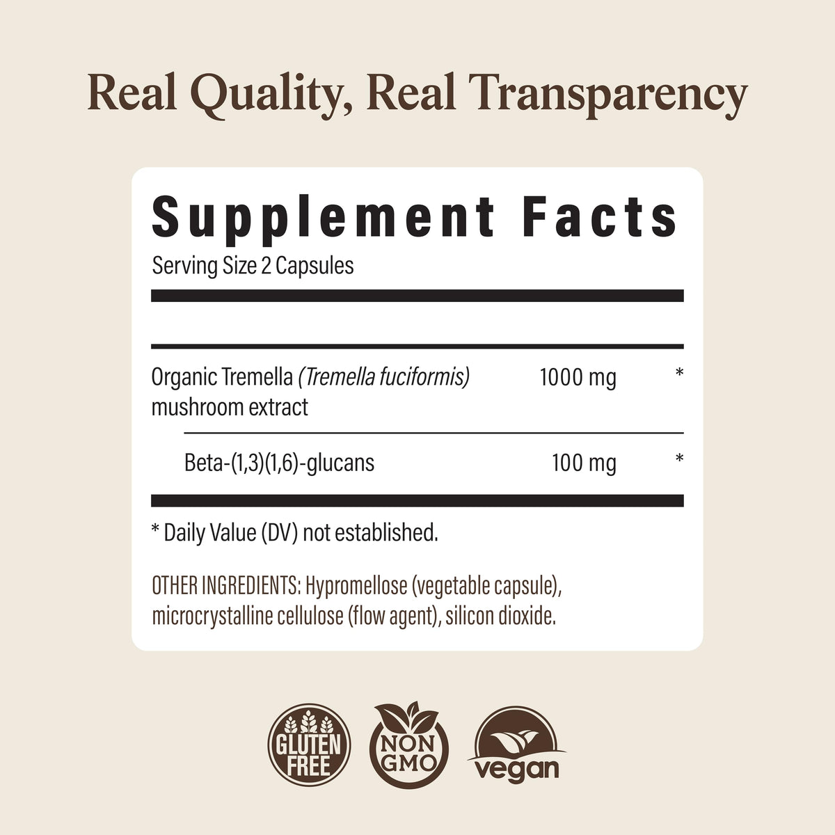 Real Mushrooms Tremella Mushroom Extract 120 ct Blend for Daily Wellness Routine - Vegan, Non-GMO, Organic Supplements Humans Support Supplement