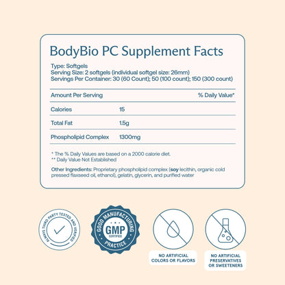 BodyBio PC - Phosphatidylcholine for Brain, Cellular & Cognitive Health | Mental Clarity, Healthy Aging & Gentle Daily Detox