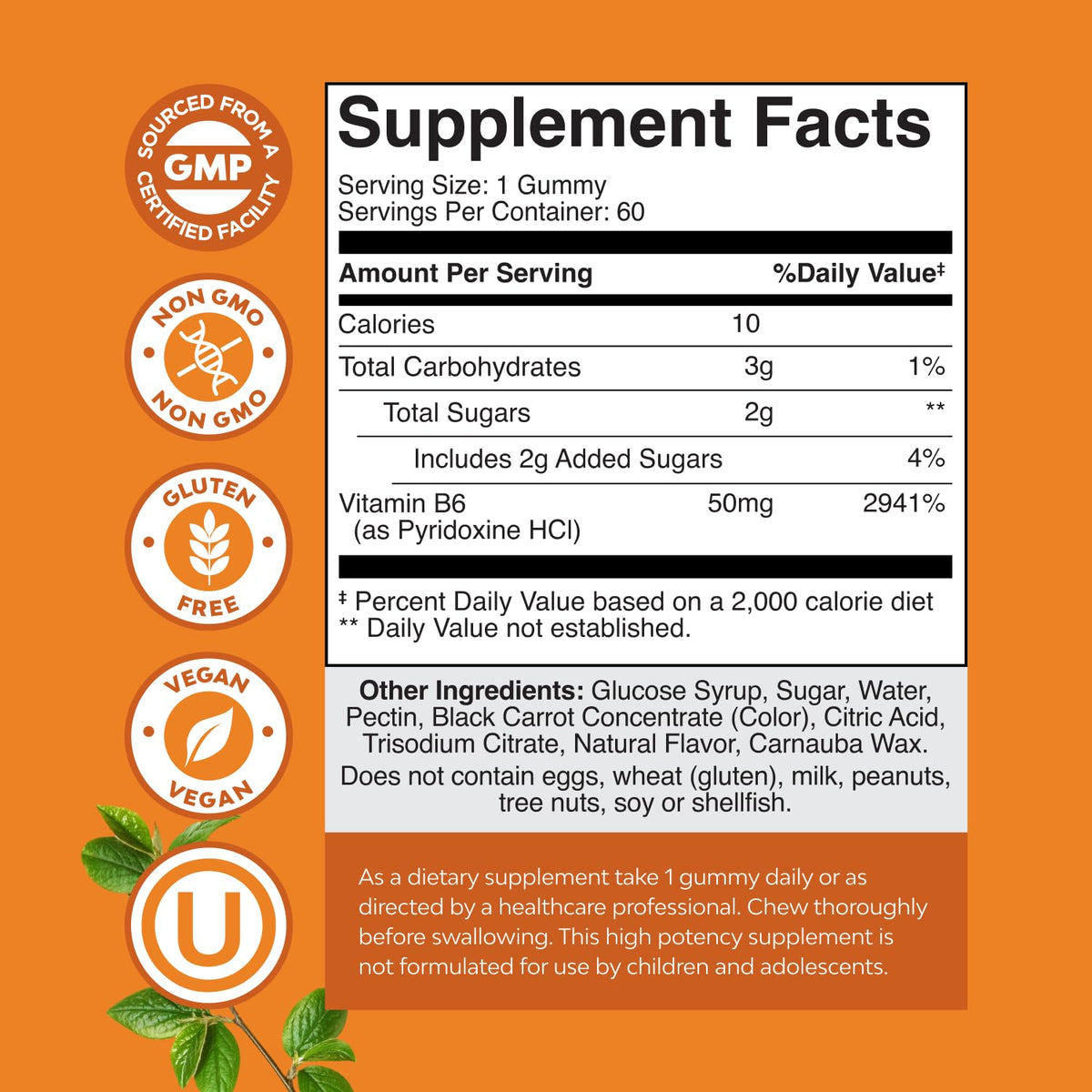 Potent Vitamin B6 Gummies for Adults - Potent Vitamin B Complex Supplements for Men & Women for Nervous System Support Mood & Immune System - Vegan Pyridoxine Chews for Energy & Metabolism - 30 Count