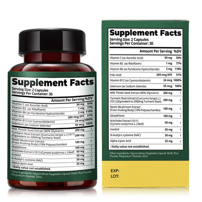HojaSana Milk Thistle Liver Support - 80% Silymarin, 15-in-1 Formula with Glutathione, NAC, Turmeric, Artichoke and Reishi - Antioxidant, Metabolism
