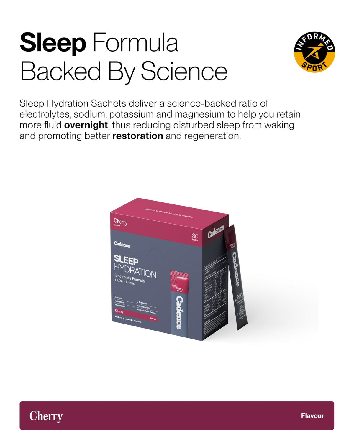 Cadence Sachets Core Melonberry - Carton (5g x 30) Science-Backed Hydration | Electrolyte Formula + Caffeine | Vegan, Keto & Paleo Friendly | Sodium, Potassium & Magnesium for Performance & Recovery