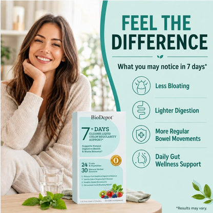 7 Day Gut Cleanse Liquid Detox Drink for Women & Men Colon Cleanse | 24 Fruit & Vegetable Blend for Gut Balance, Gentle Regularity and Daily Digestive Support, Convenient 7-Pack Beverage Cleanse
