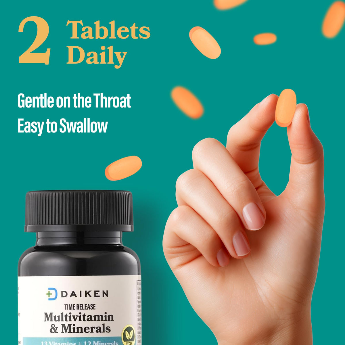 DAIKEN Mini Multivitamin, 60 Tablets, Enhanced with Lutein, Lycopene & Folic Acid, Time Released Multivitamin for Women & Men, Vegan & Easy to Swallow (Pack of 2)
