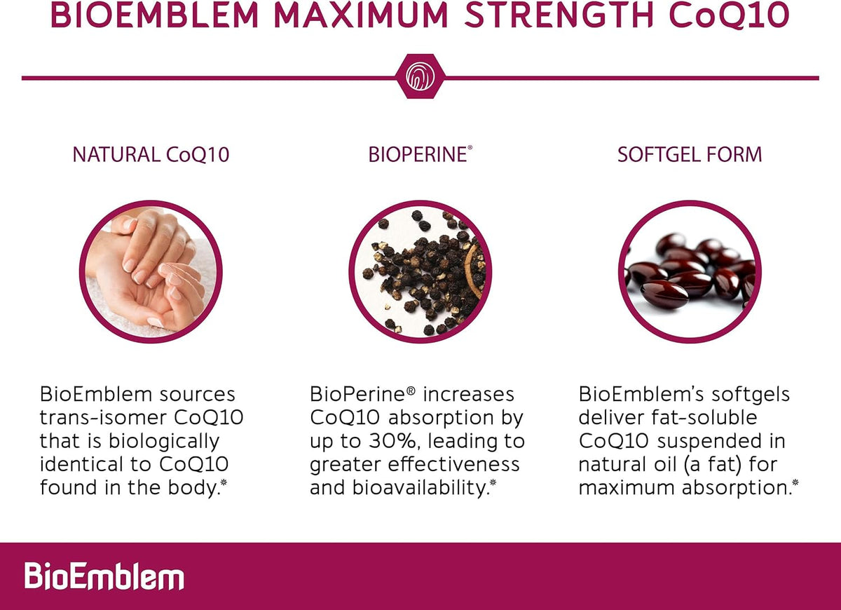 BioEmblem Triple Magnesium Complex 180 Capsules and CoQ10 with BioPerine 90 Count