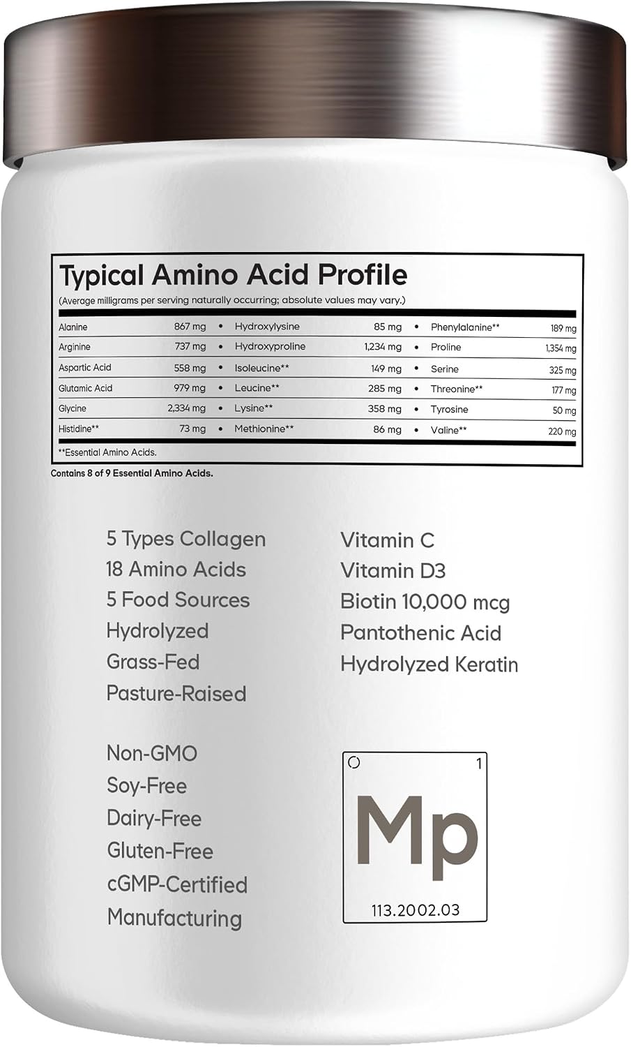 Codeage Multi Collagen for Women & Men Biotin 10000mcg Keratin, Protein Powder Vitamin C B6 D3, Hyaluronic Acid, Niacin - Hydrolyzed Collagen Coffee Creamer 5 Types - Unflavored - Non-GMO - 11.5oz