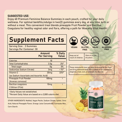 SUWENY Pineapple Gummies for Women ph Premium Feminine Balance Gummies for Women Health Immune Support Vegan, Gluten-Free & Halal-60 Gummies-30 Servings (1)