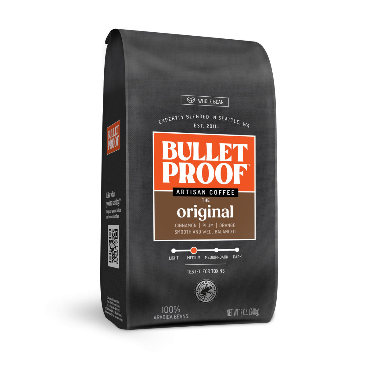 Bulletproof Original Medium Roast Whole Bean Coffee, 12 Ounces, Clean Coffee Tested for Toxins