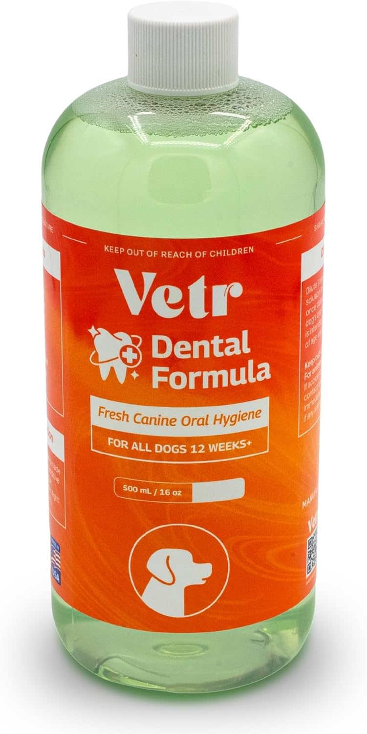 Vetr Dental Formula for Dogs - Peppermint Flavored Oral Care Liquid Additive with Enzymes for Breath and Teeth Support - Vet-Formulated in USA (16 oz)